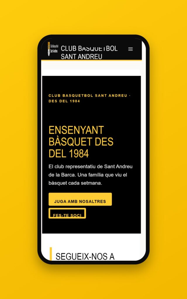 La nova web del CB Sant Andreu vista en un mòbil