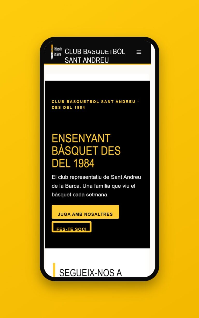 La nova web del CB Sant Andreu vista en un mòbil